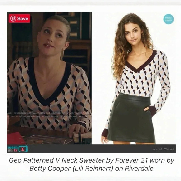 082 Forever 21 | EUC Geometric Purple V-Neck Cropped Sweater (Size S) - Picture 1 of 8